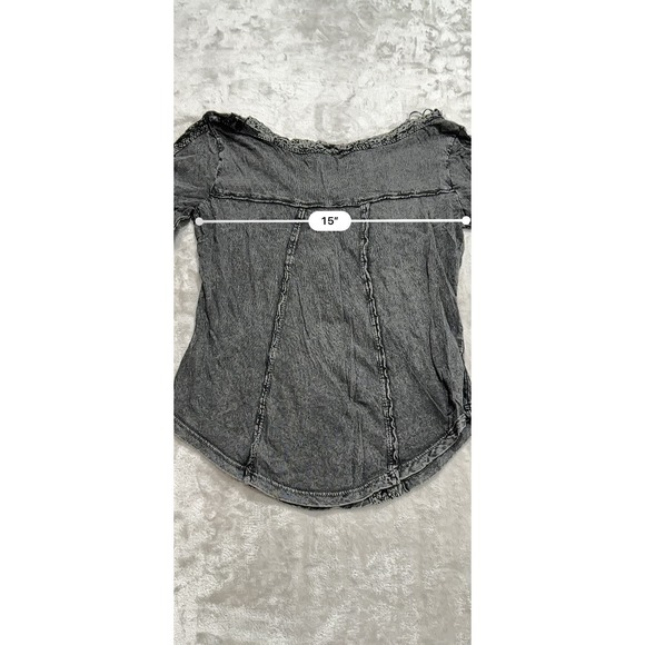 Free People Top Women's Size Small Black Long Sleeve Textured Fabric Boho EUC - Picture 5 of 8